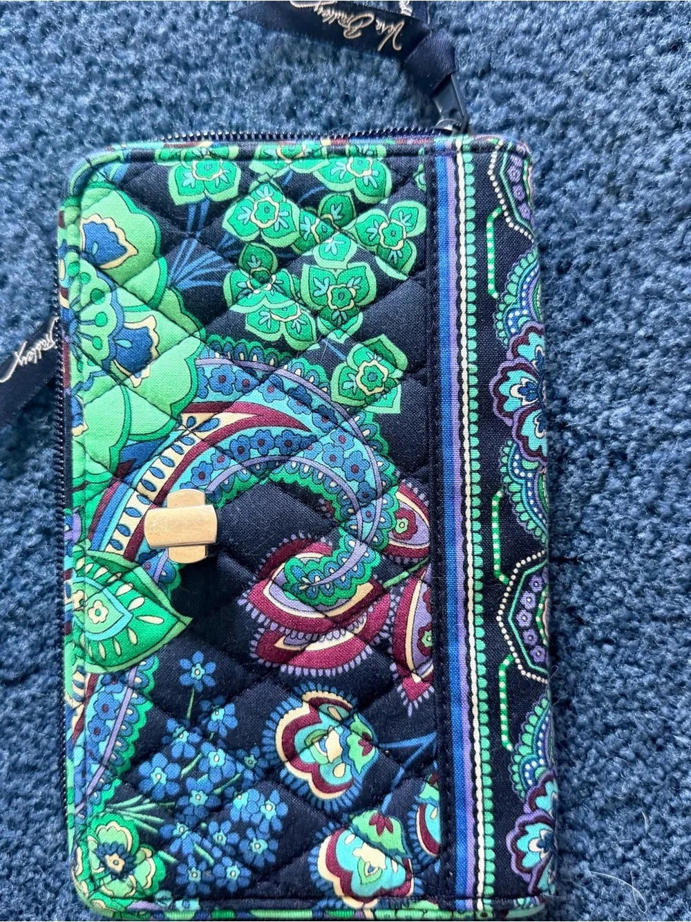 Vera Bradley Black Backpack with Green Paisley Print